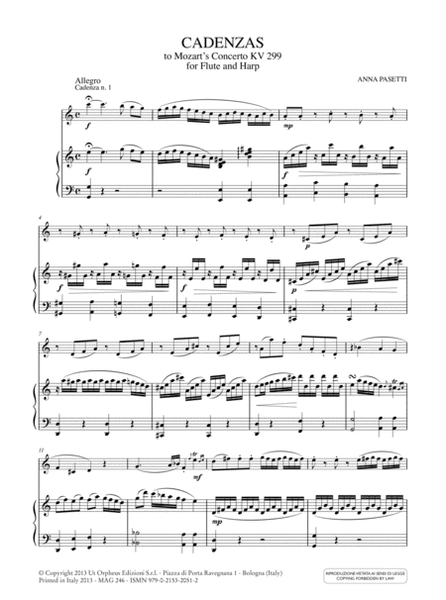Cadenzas to Mozart’s Concerto KV 299 for Flute and Harp