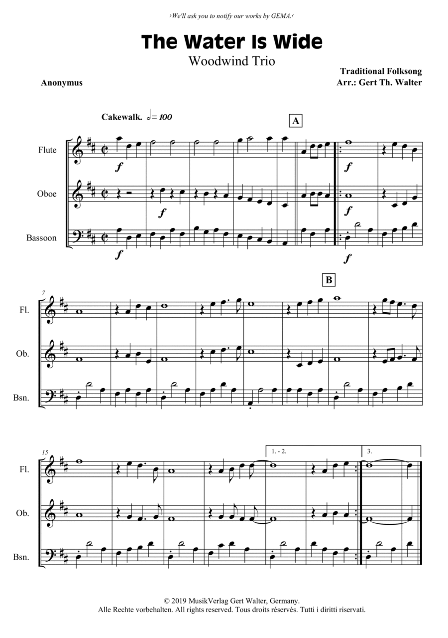 The Water Is Wide Woodwind Trio scores gallery preview page 1