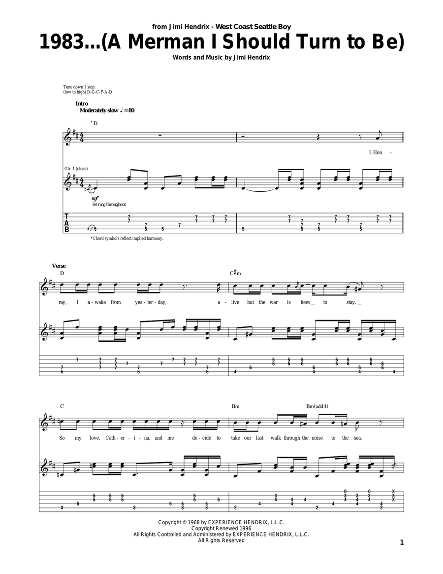 1983...(A Merman I Should Turn To Be) Guitar Tablature scores gallery preview page 1