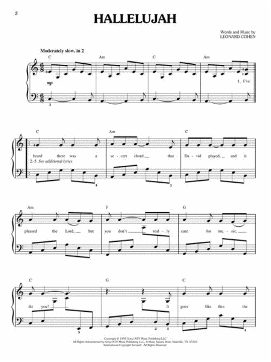 Hallelujah Easy Piano scores gallery preview page 3