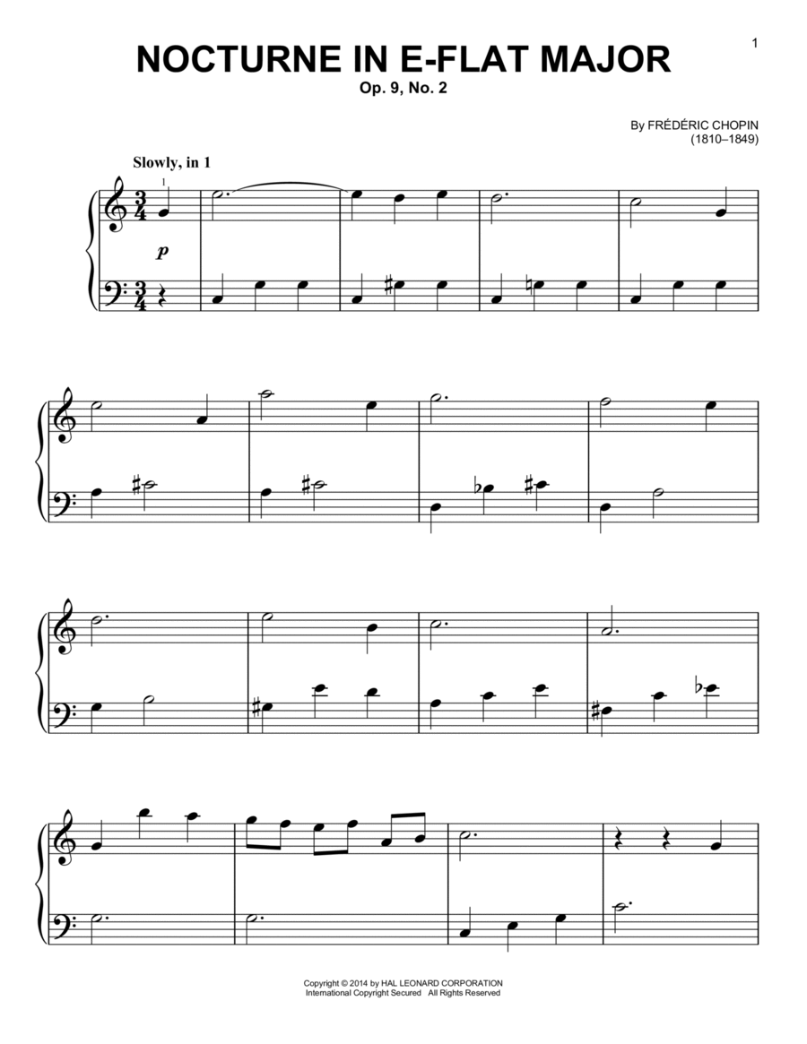 Nocturne In E Flat Major Op.9 No.2 Easy Piano scores gallery preview page 1
