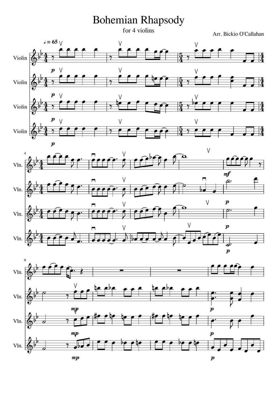 Bohemian Rhapsody Violin Solo scores gallery preview page 1