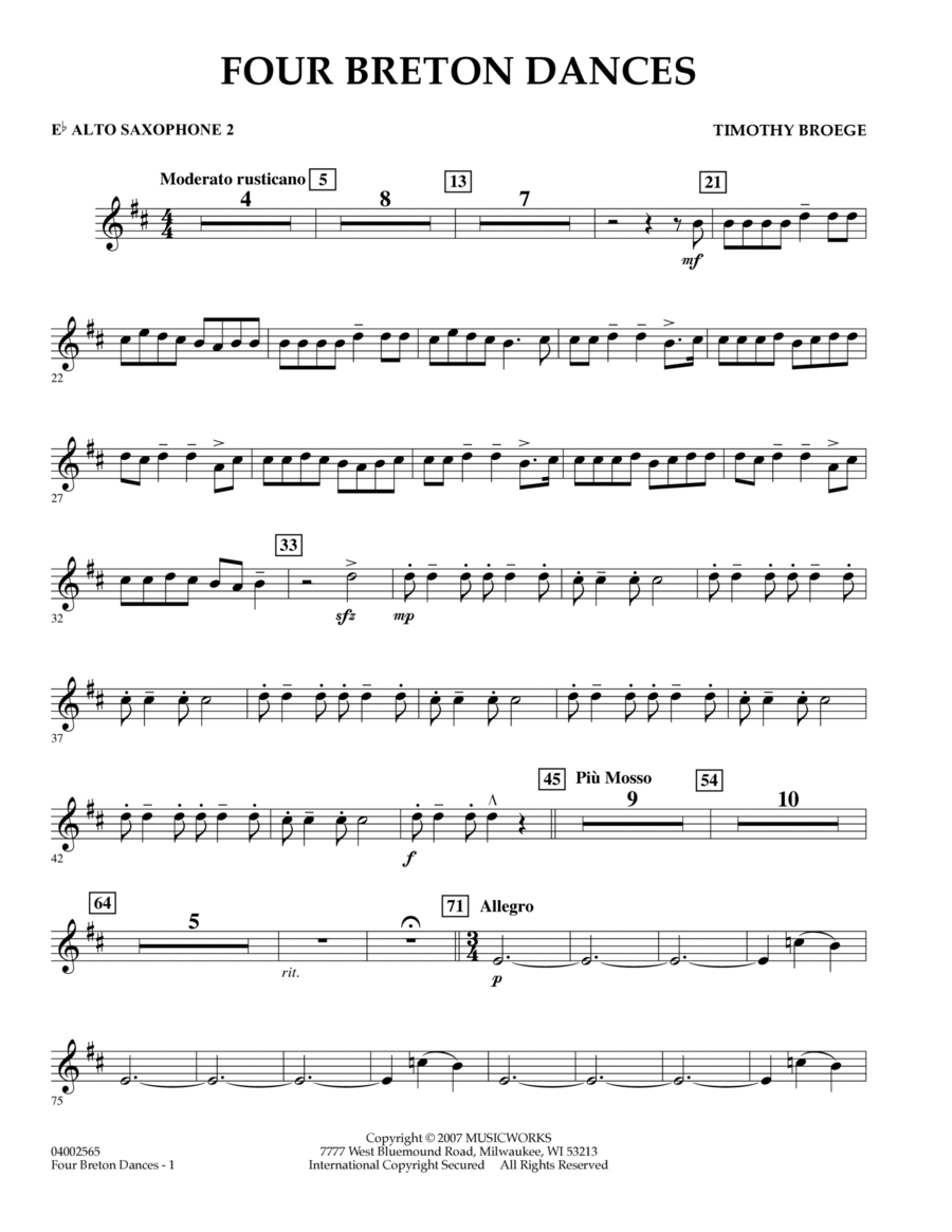 Four Breton Dances - Eb Alto Saxophone 2 Alto Saxophone scores gallery preview page 1