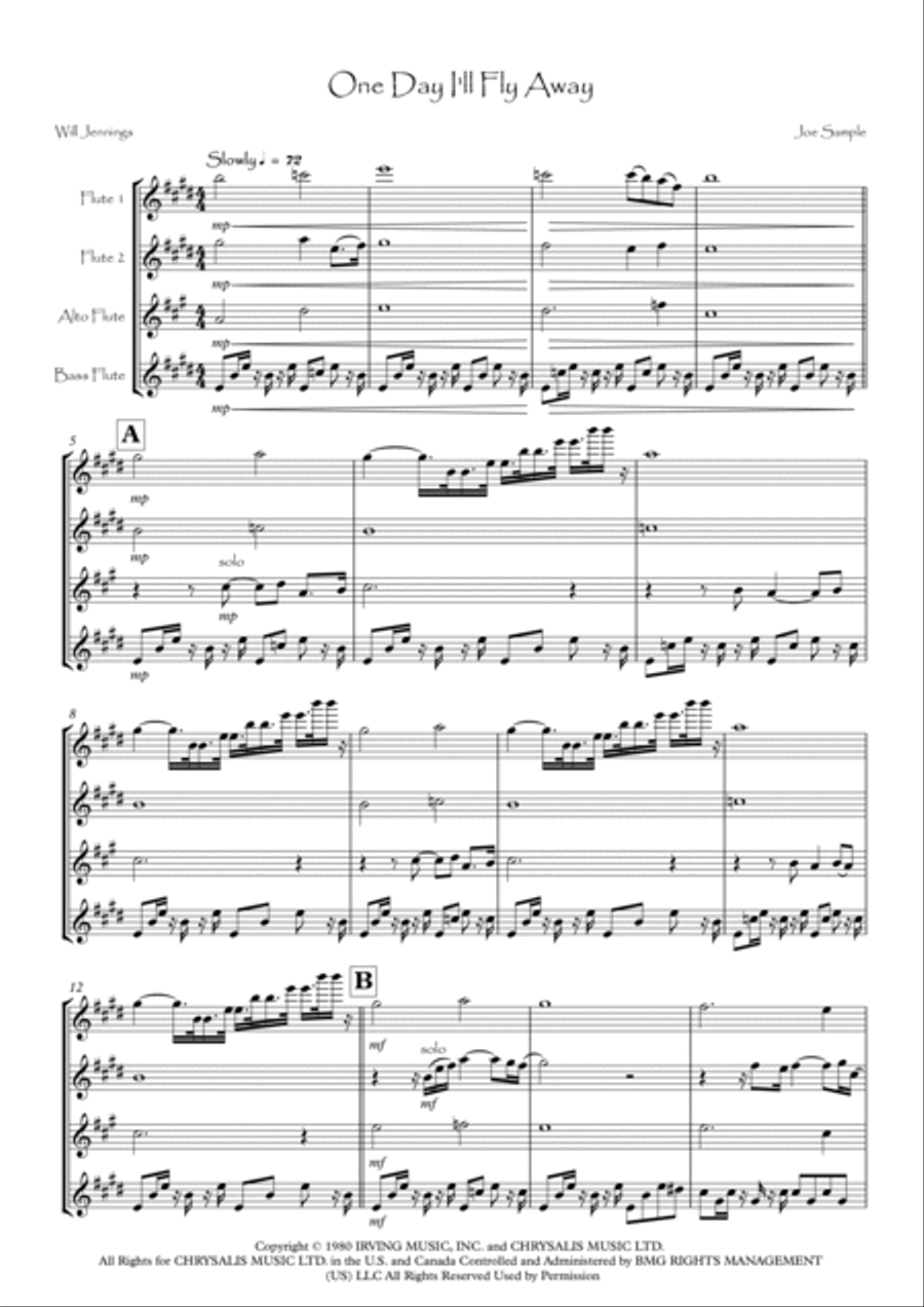 One Day I'll Fly Away One Day I'll Fly Away Flute Quartet scores gallery preview page 2