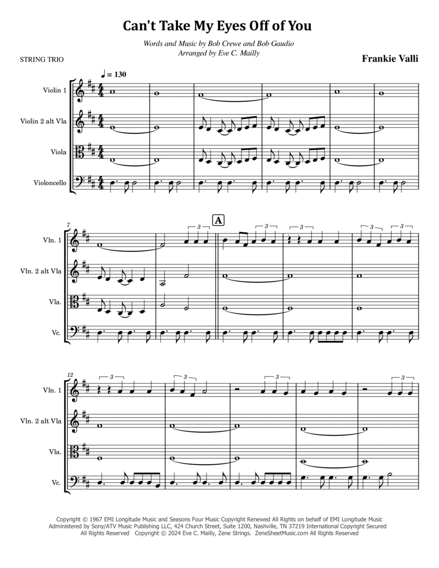 Can't Take My Eyes Off Of You String Trio scores gallery preview page 1