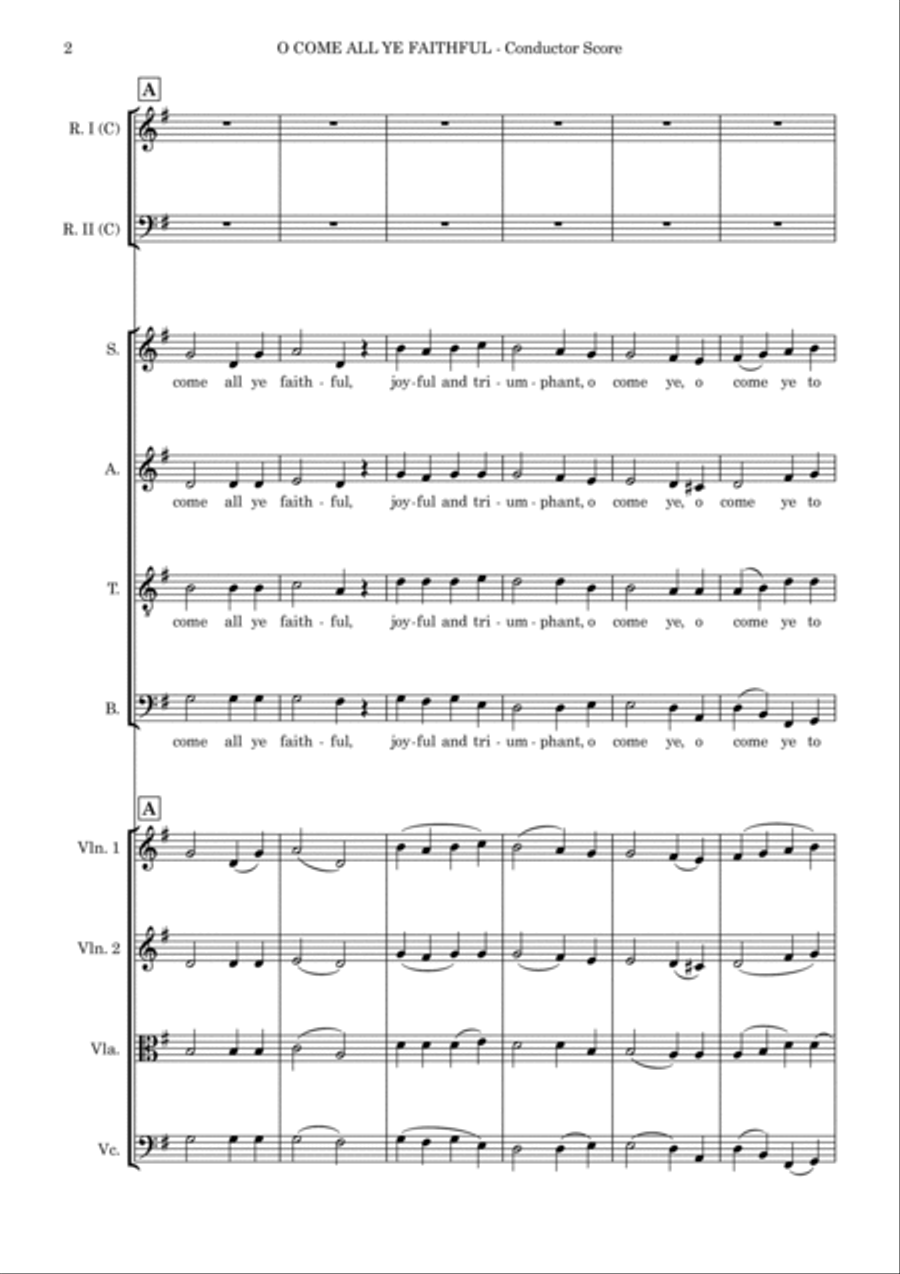 O Come All Ye Faithful – SATB, String 4tet and opt. flexible woodwind – Score and parts image number null