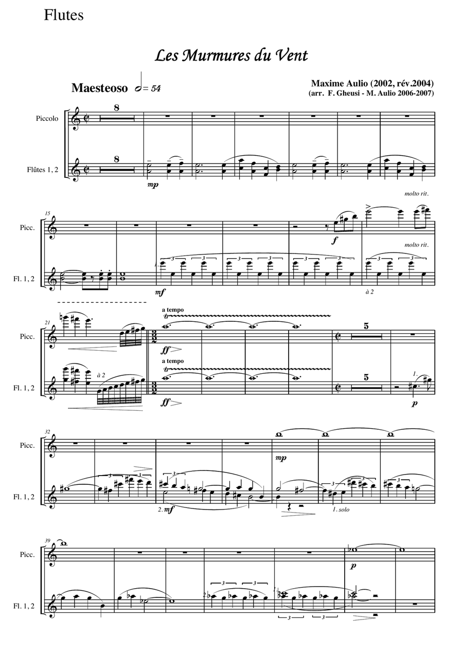 Les murmures du vent (Whispering Wind), transcription for symphonic orchestra - set of parts Full Orchestra - Digital Sheet Music
