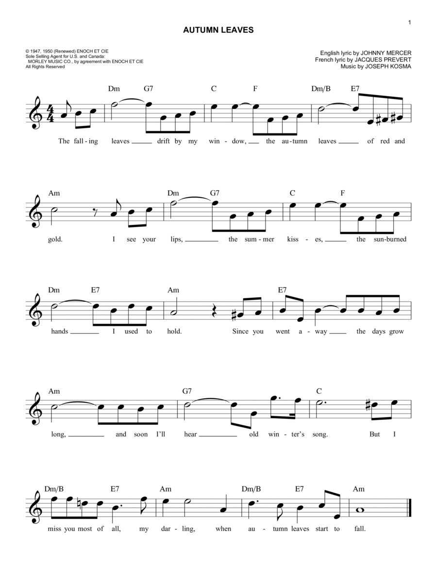 Autumn Leaves Piano scores gallery preview page 1