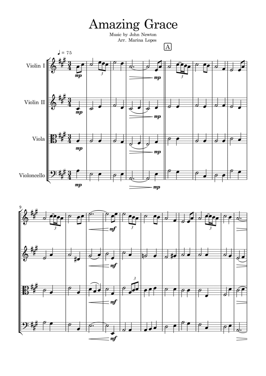 Amazing Grace String Quartet scores gallery preview page 1