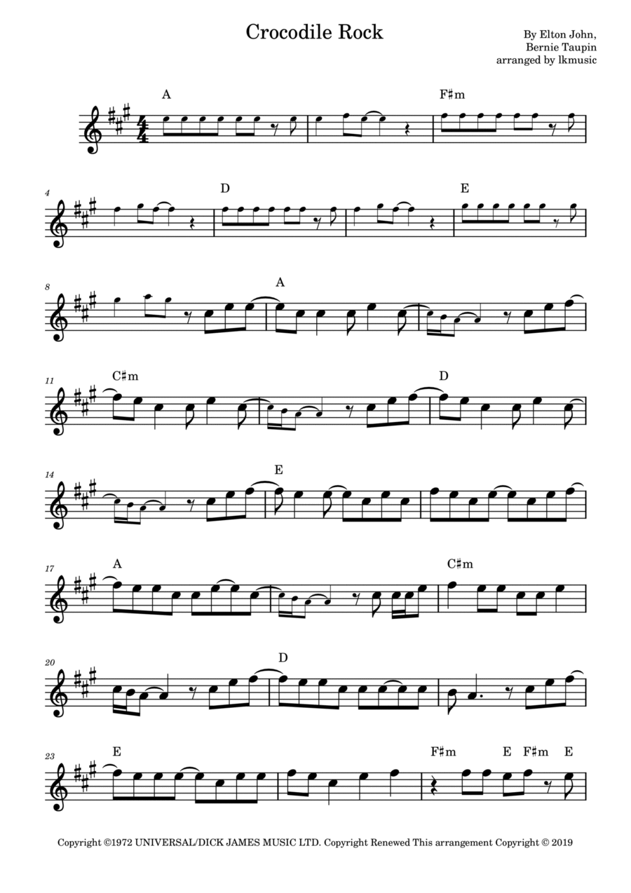 Crocodile Rock Crocodile Rock Tenor Saxophone scores gallery preview page 1