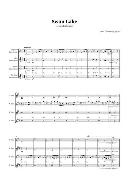 Swan Lake by Tchaikovsky for Sax Quartet