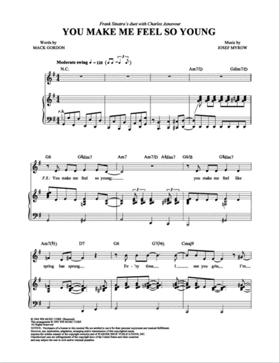 You Make Me Feel So Young Piano, Vocal, Guitar scores gallery preview page 1