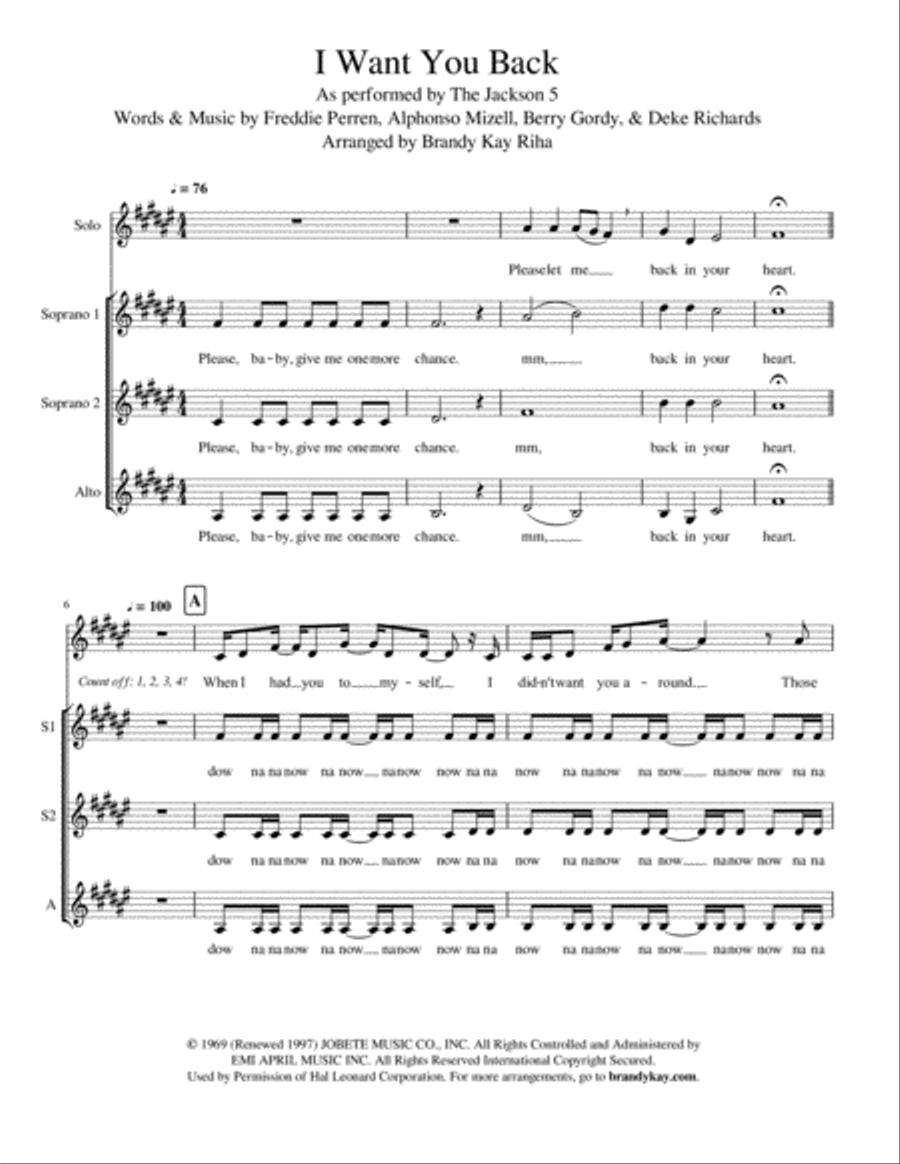 I Want You Back SSA scores gallery preview page 1
