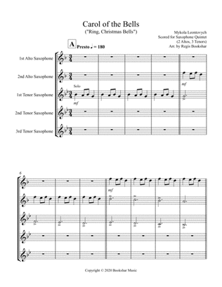 Carol of the Bells (F min) (Saxophone Quintet - 2 Alto, 3 Ten)