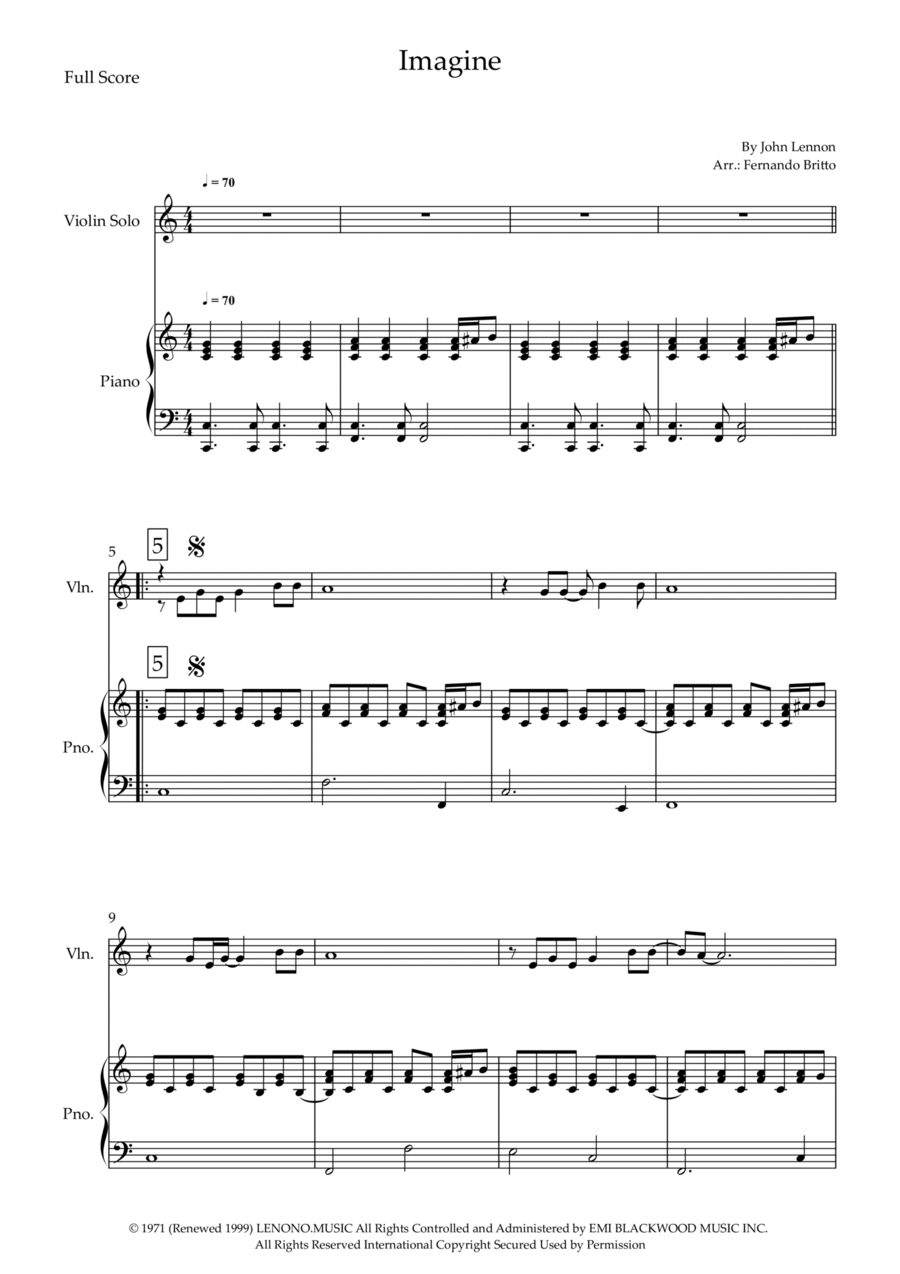 Imagine Violin Solo scores gallery preview page 1