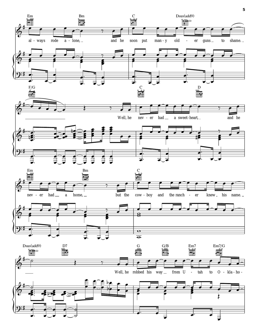 (The) Ballad Of Billy The Kid Piano, Vocal, Guitar scores gallery preview page 5