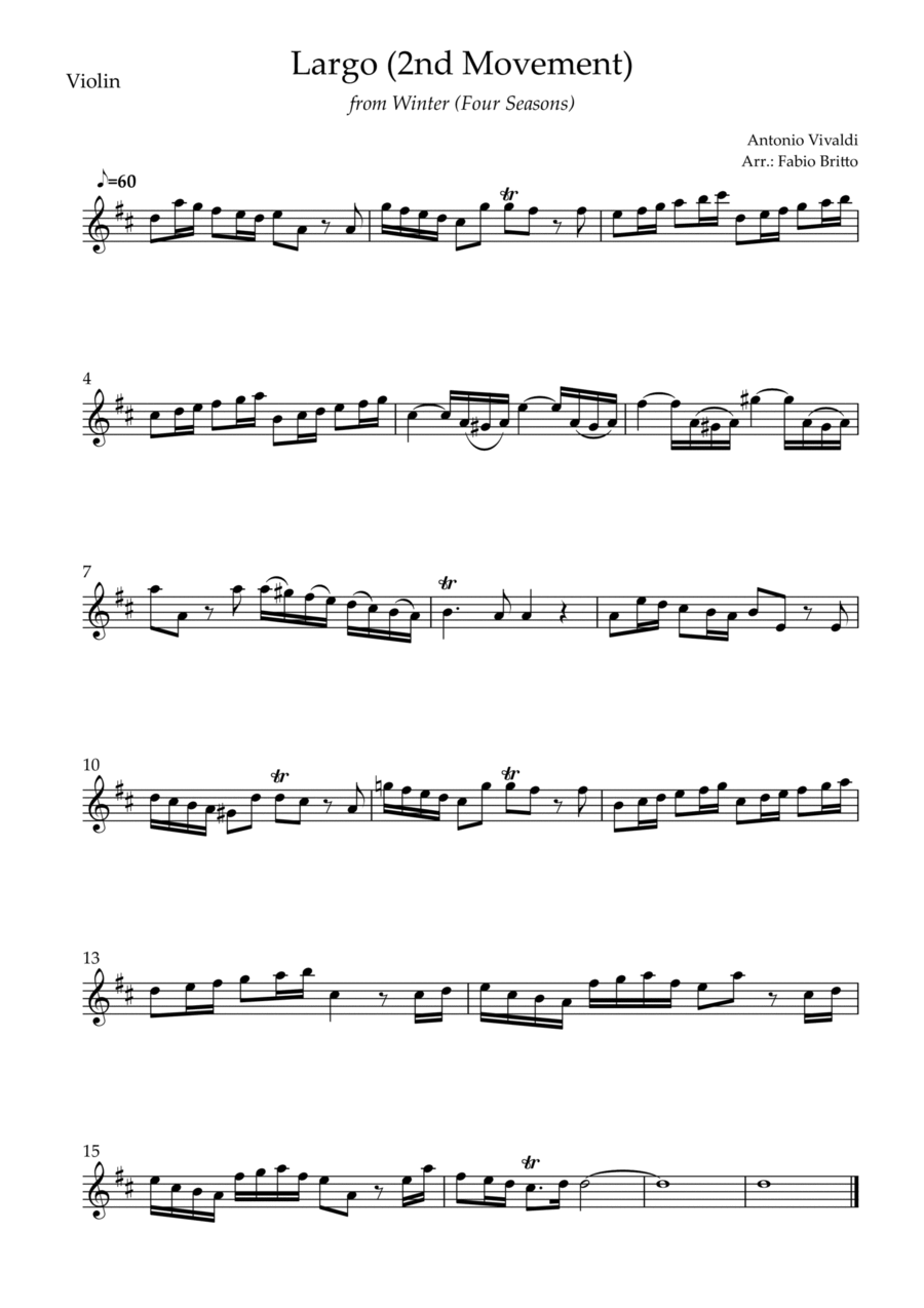 Largo from Winter (Antonio Vivaldi) for Violin Solo Violin Solo scores gallery preview page 1