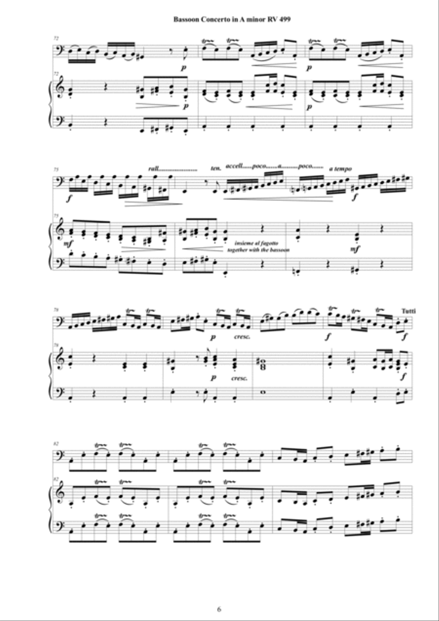 Vivaldi - Bassoon Concerto in A minor RV 499 for Bassoon and Cembalo (or Piano) - Score and Part image number null
