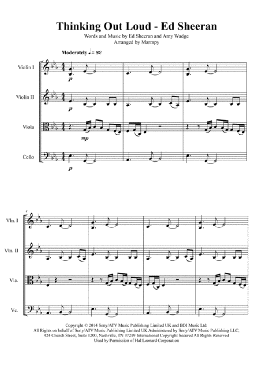 Thinking Out Loud Thinking Out Loud String Quartet scores gallery preview page 1