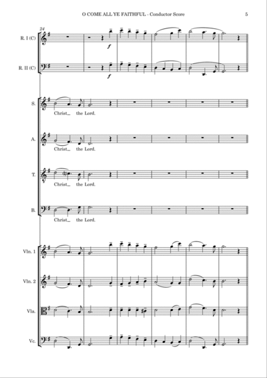 O Come All Ye Faithful – SATB, String 4tet and opt. flexible woodwind – Score and parts B-Flat Clarinet scores gallery preview page 5