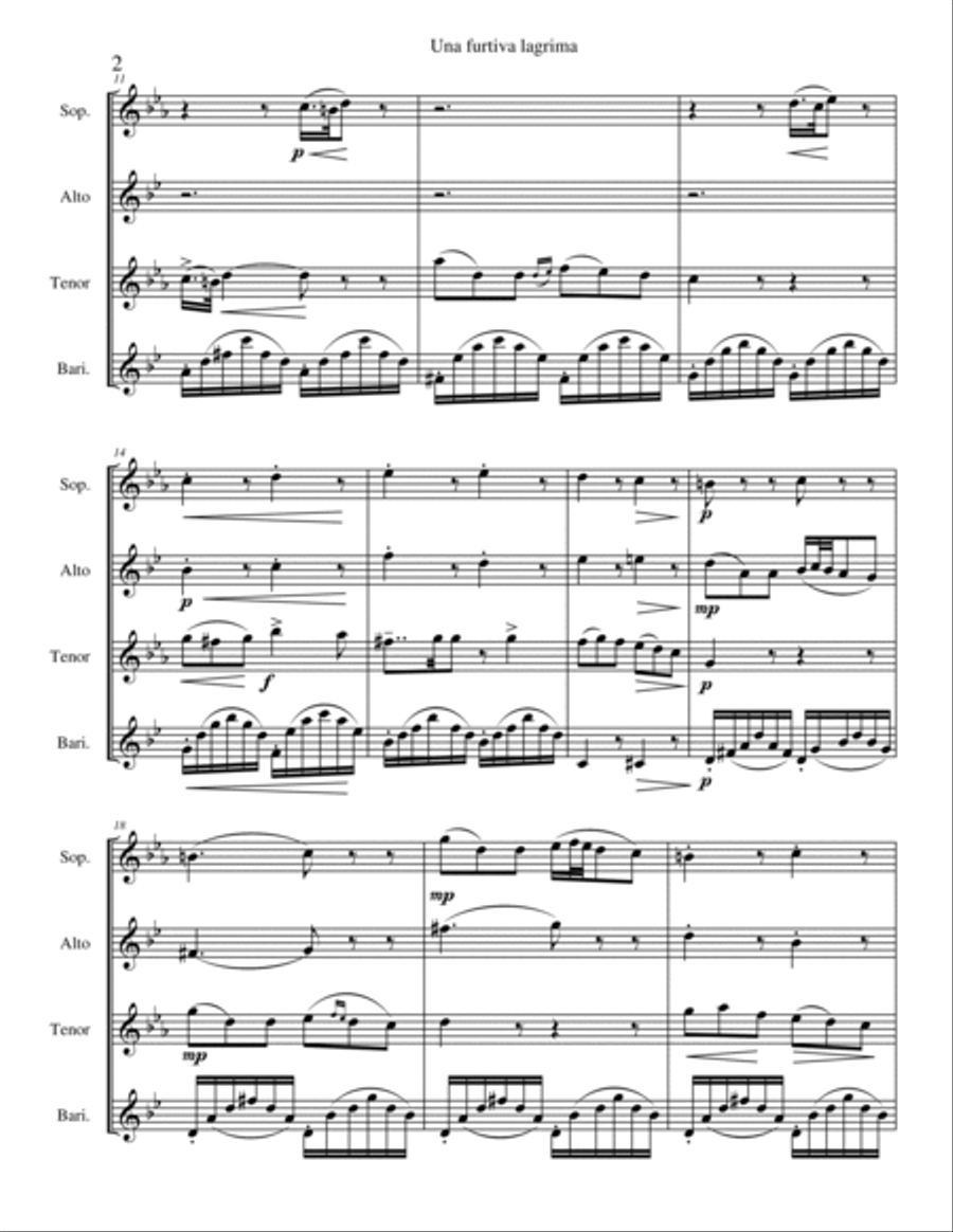 Una furtiva lagrima from L'elisir d'amore Saxophone Quartet scores gallery preview page 4