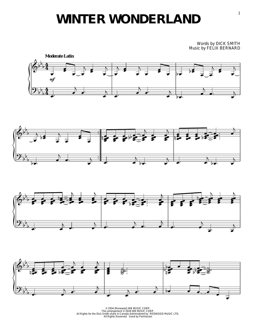 Winter Wonderland Piano Solo scores gallery preview page 1