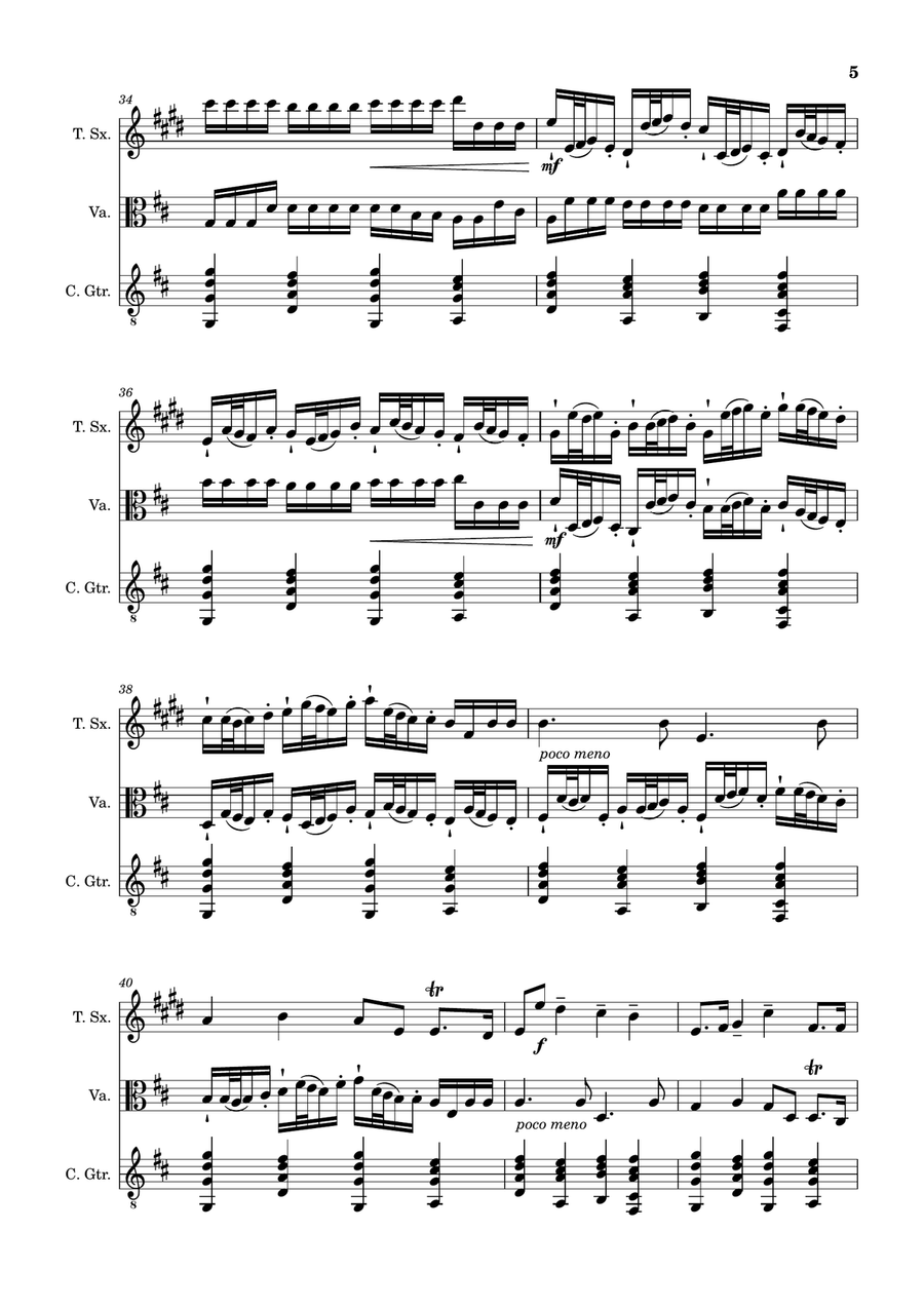Canon in D Major, P.37; T.337. T. Sax, Viola, and Guitar. Score and Parts. Chamber Music scores gallery preview page 5