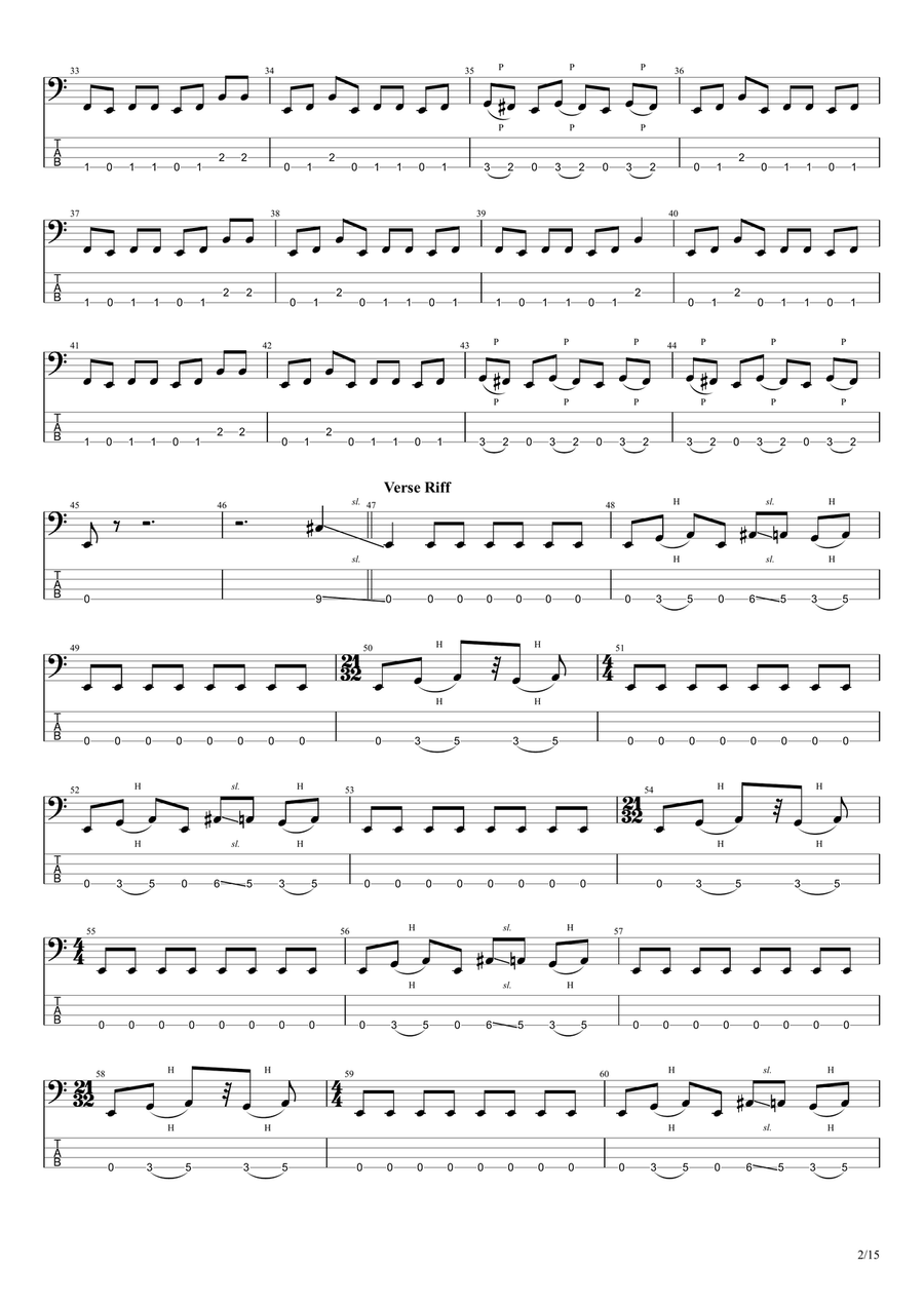 Master Of Puppets Bass Guitar Tablature scores gallery preview page 2