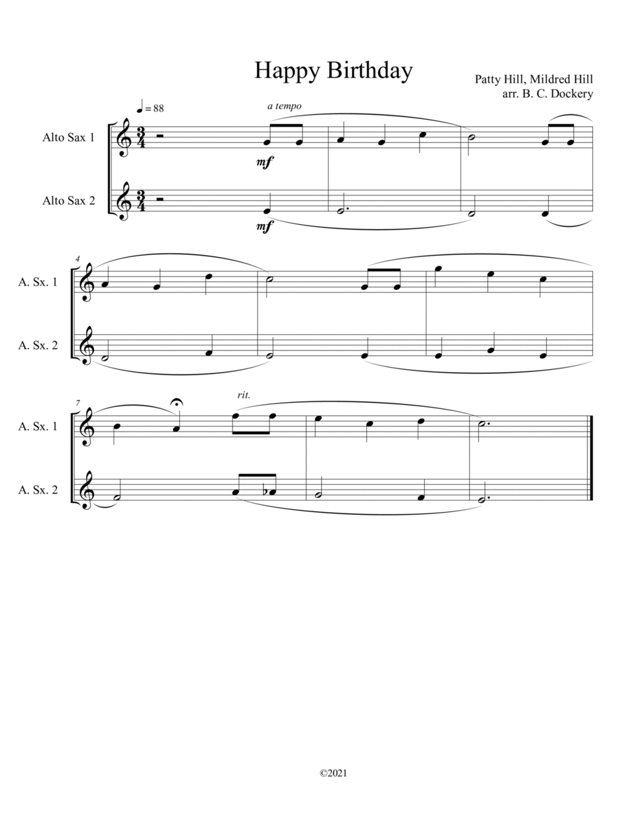 Happy Birthday (Alto Sax Duet) Woodwind Duet scores gallery preview page 1