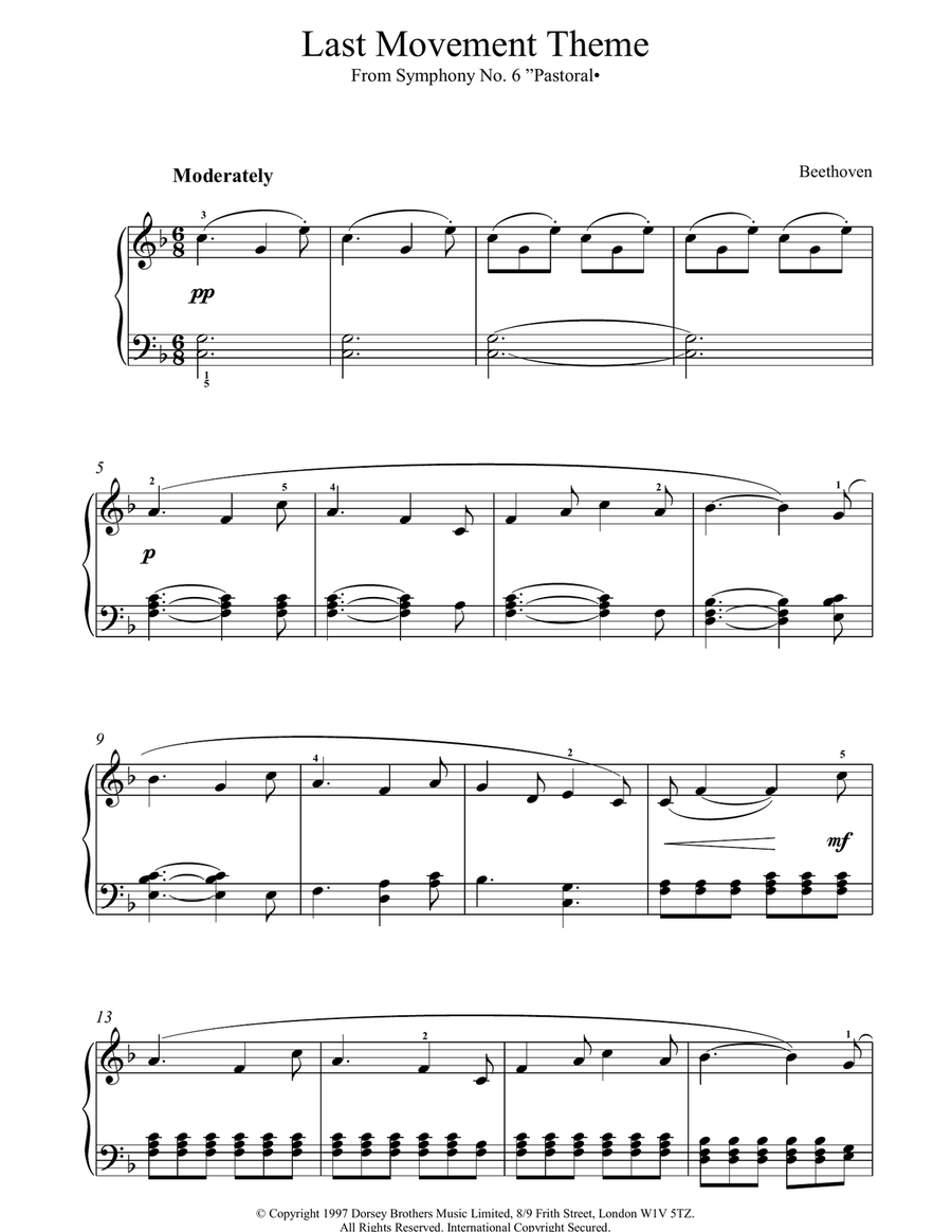 Last Movement Theme From Symphony No.6 Pastoral Piano Solo scores gallery preview page 1