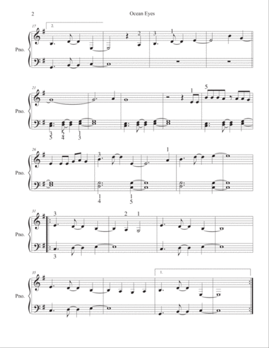 Ocean Eyes Easy Piano scores gallery preview page 2