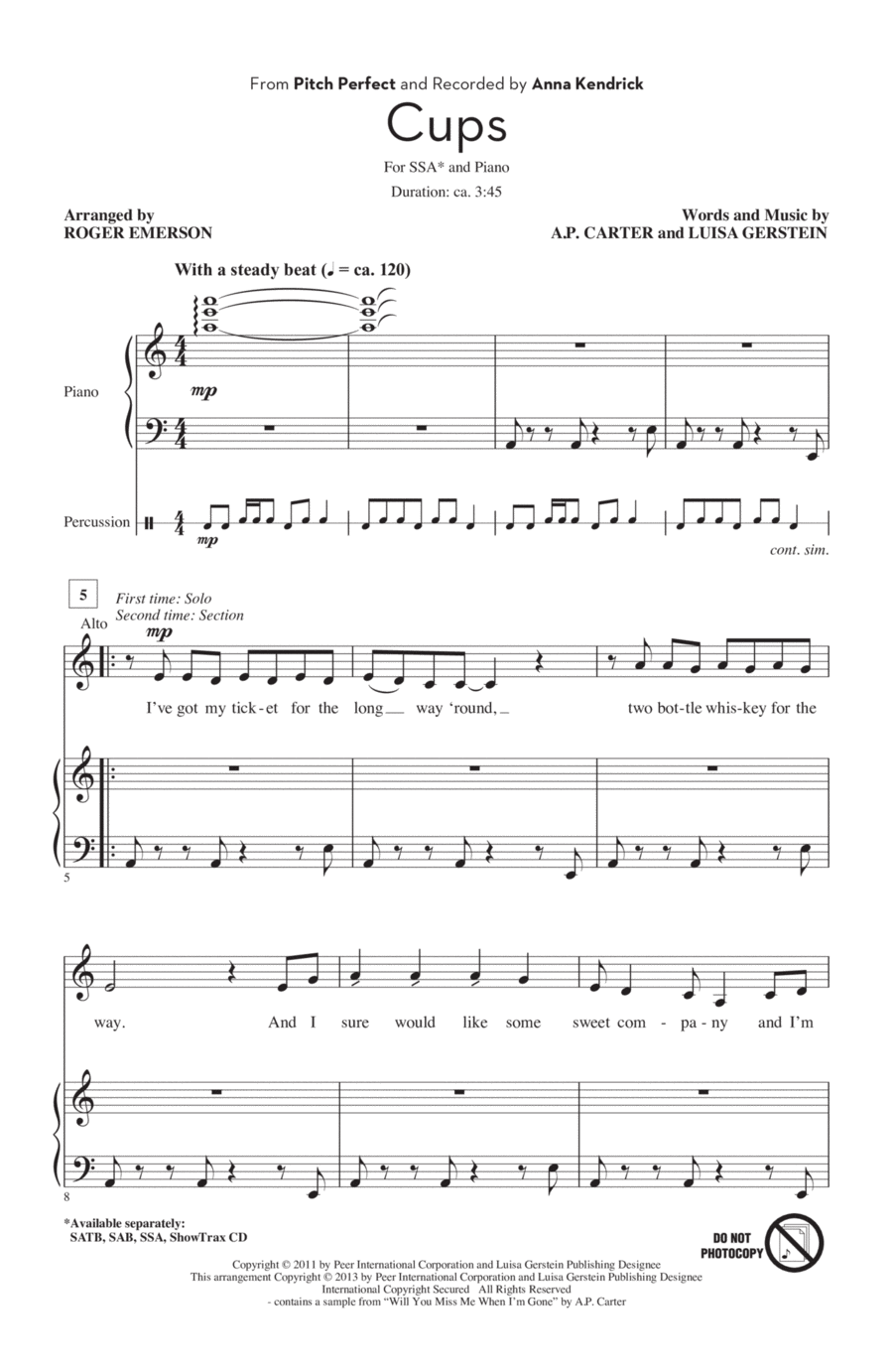 Cups (from Pitch Perfect) (arr. Roger Emerson) SSA scores gallery preview page 1