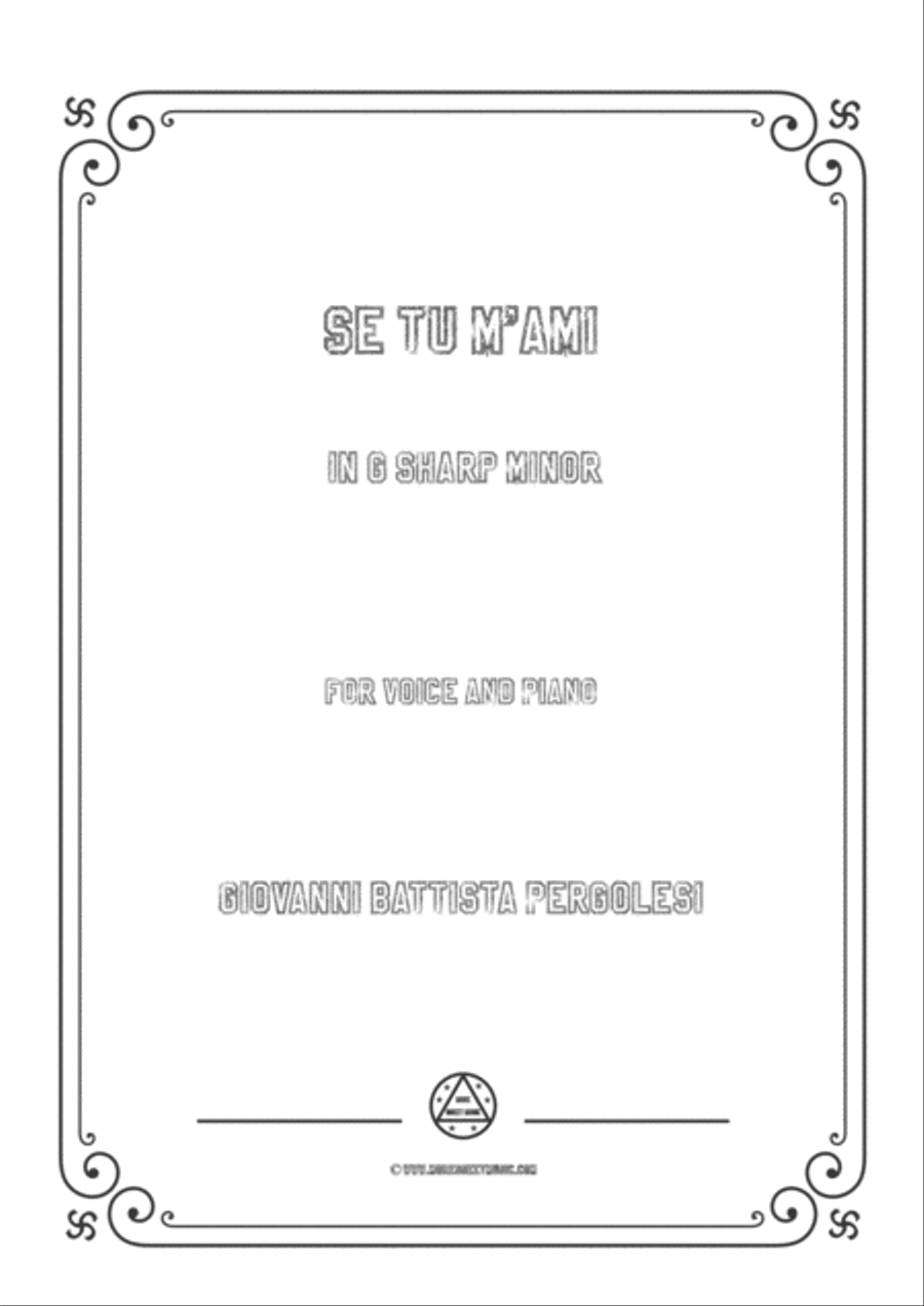 Pergolesi-Se tu m'ami in g sharp minor,for Voice and Piano Voice Solo scores gallery preview page 1