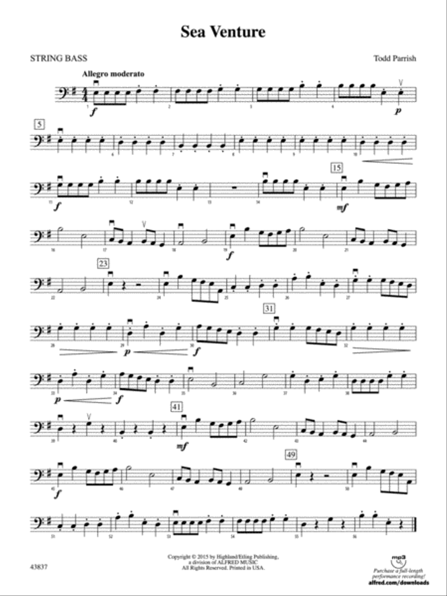 Sea Venture: String Bass String Orchestra scores gallery preview page 1