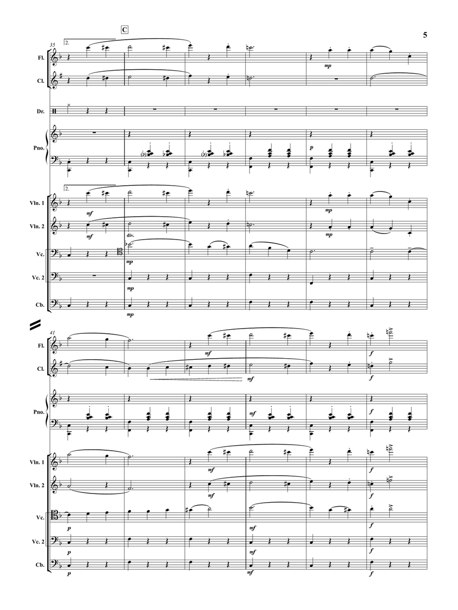 Il Gattopardo (Leopard) for Flute, Clarinet in Bb and String Orchestra Chamber Orchestra scores gallery preview page 6