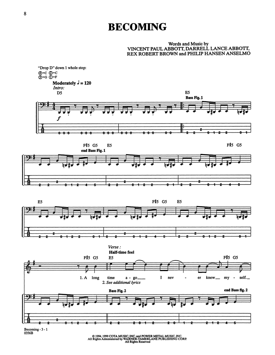 Becoming Bass Guitar Tablature scores gallery preview page 1