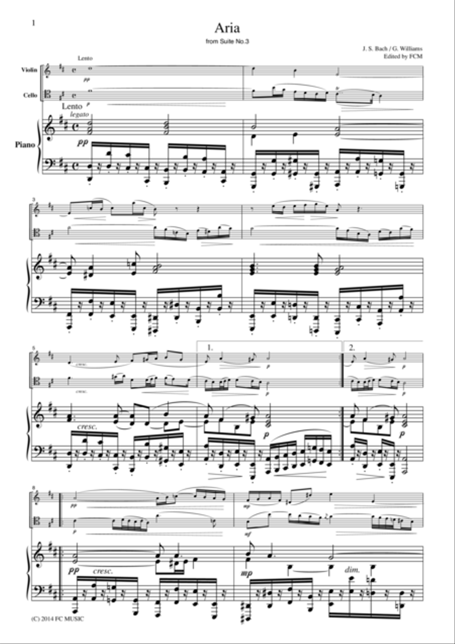 J.S.Bach Aria from Suite No.3, for piano trio, PB006 Piano Trio scores gallery preview page 1