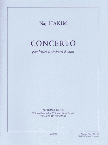 Concerto Pour Violon Et Orchestre A Cordes (35') Reduction Pour Violon Et Piano