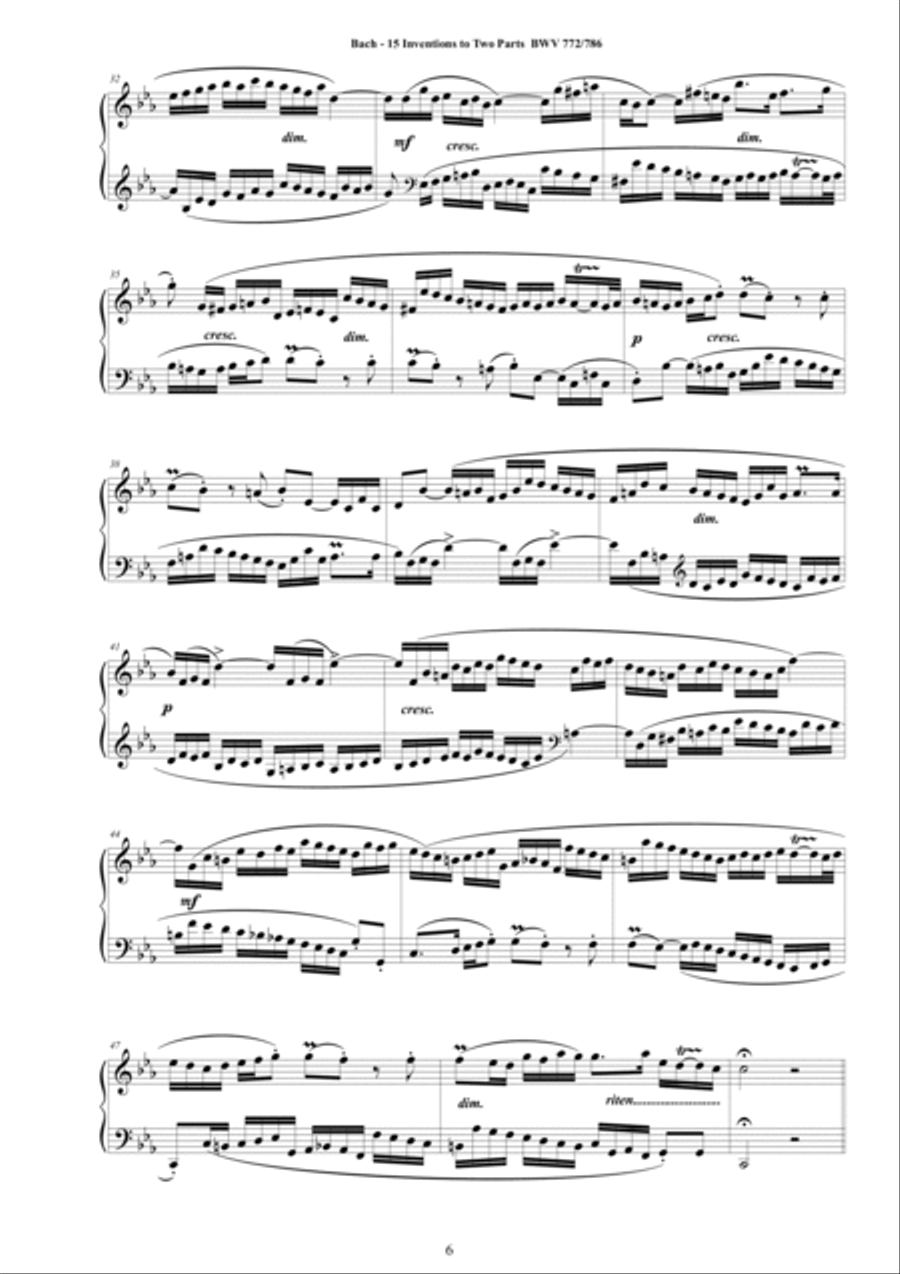Bach - Inventions and Symphonies to 'Two and Three Parts' for Piano - Full scores 3-Part scores gallery preview page 6