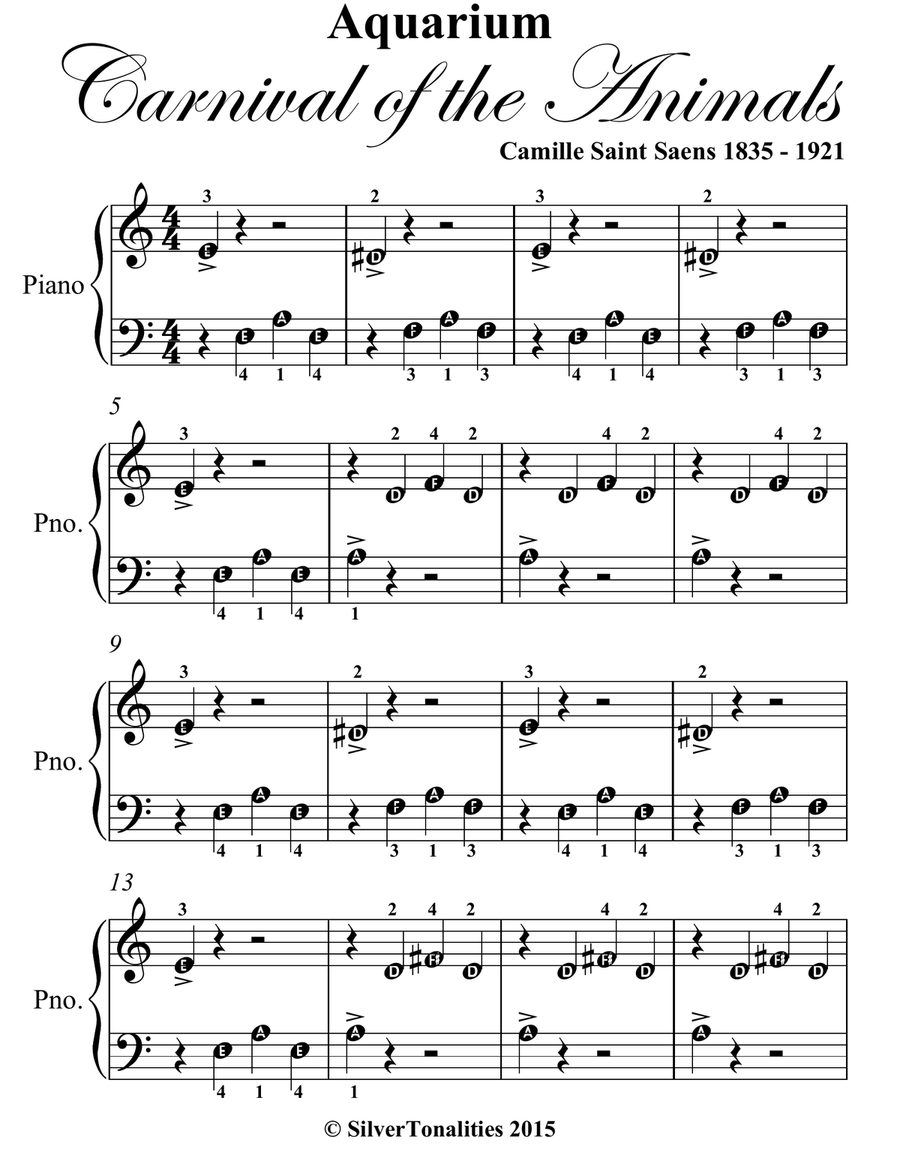 Aquarium Carnival of the Animals Beginner Piano Sheet Music Easy Piano scores gallery preview page 2
