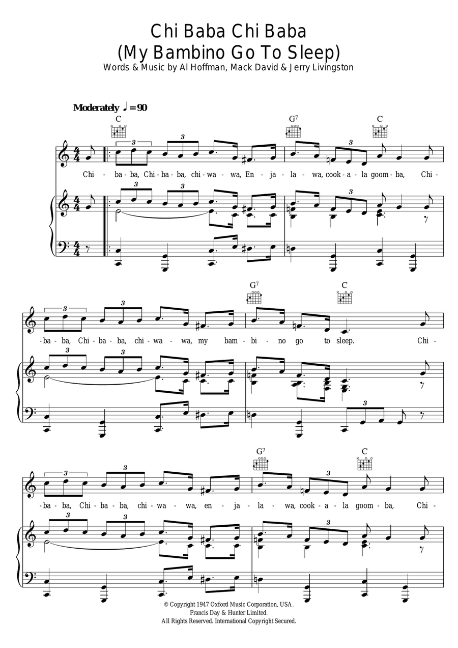 Chi Baba Chi Baba (My Bambino Go To Sleep) Piano, Vocal scores gallery preview page 1