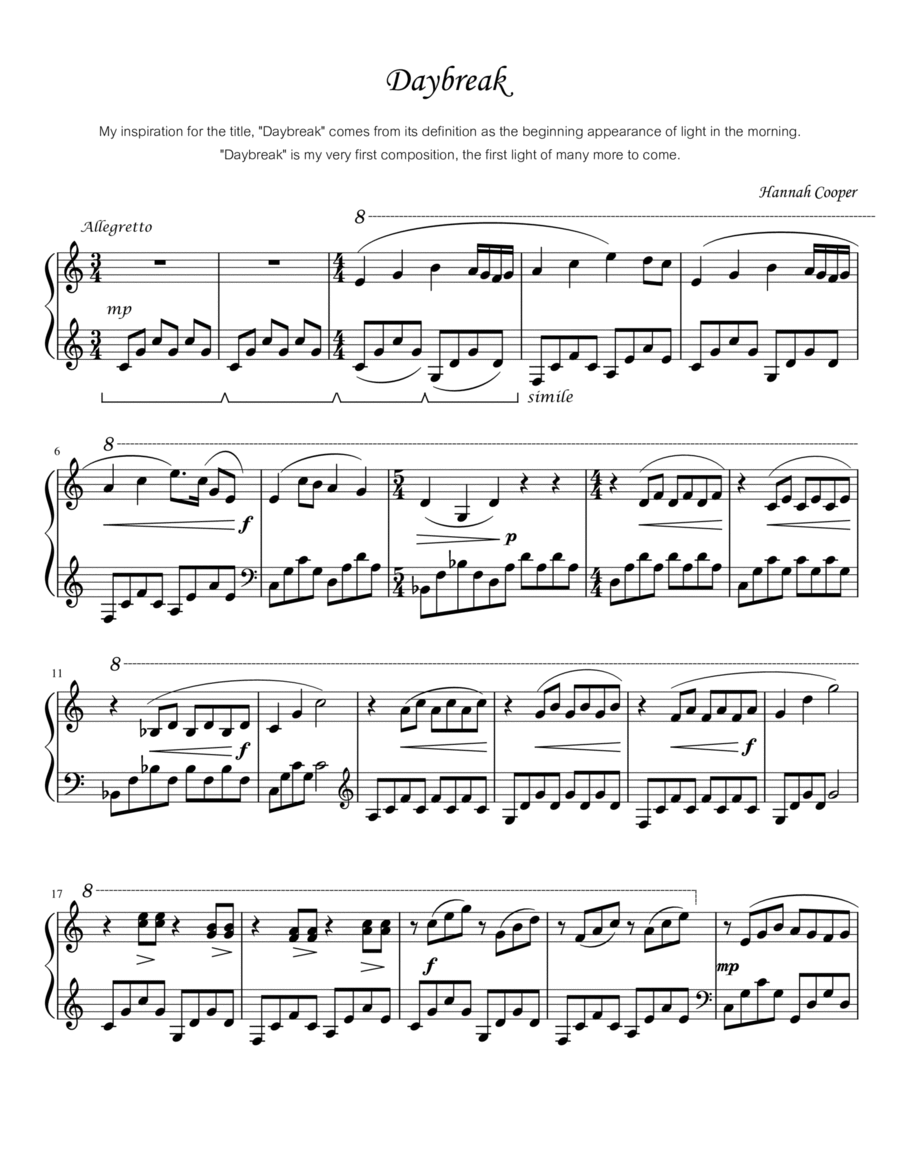 Daybreak Piano Solo scores gallery preview page 1