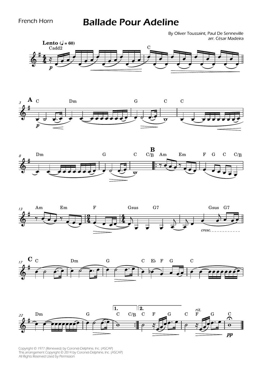 Ballade Pour Adeline Ballade Pour Adeline Horn Solo scores gallery preview page 1