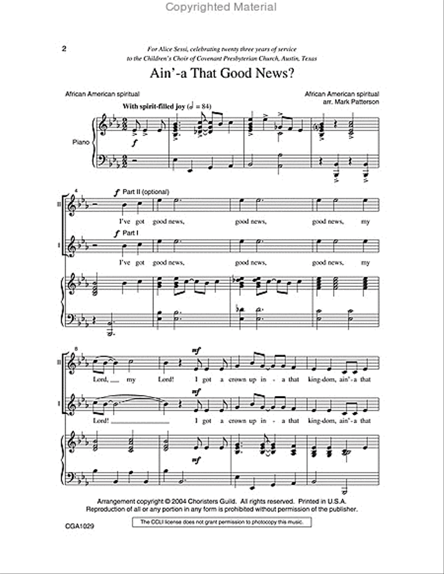 Ain'-a That Good News? Unison Choir scores gallery preview page 2
