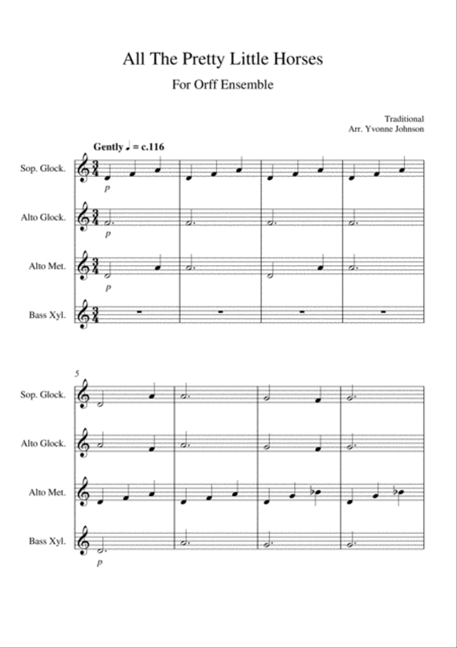 All The Pretty Little Horses - For Orff Ensemble Percussion Ensemble scores gallery preview page 1
