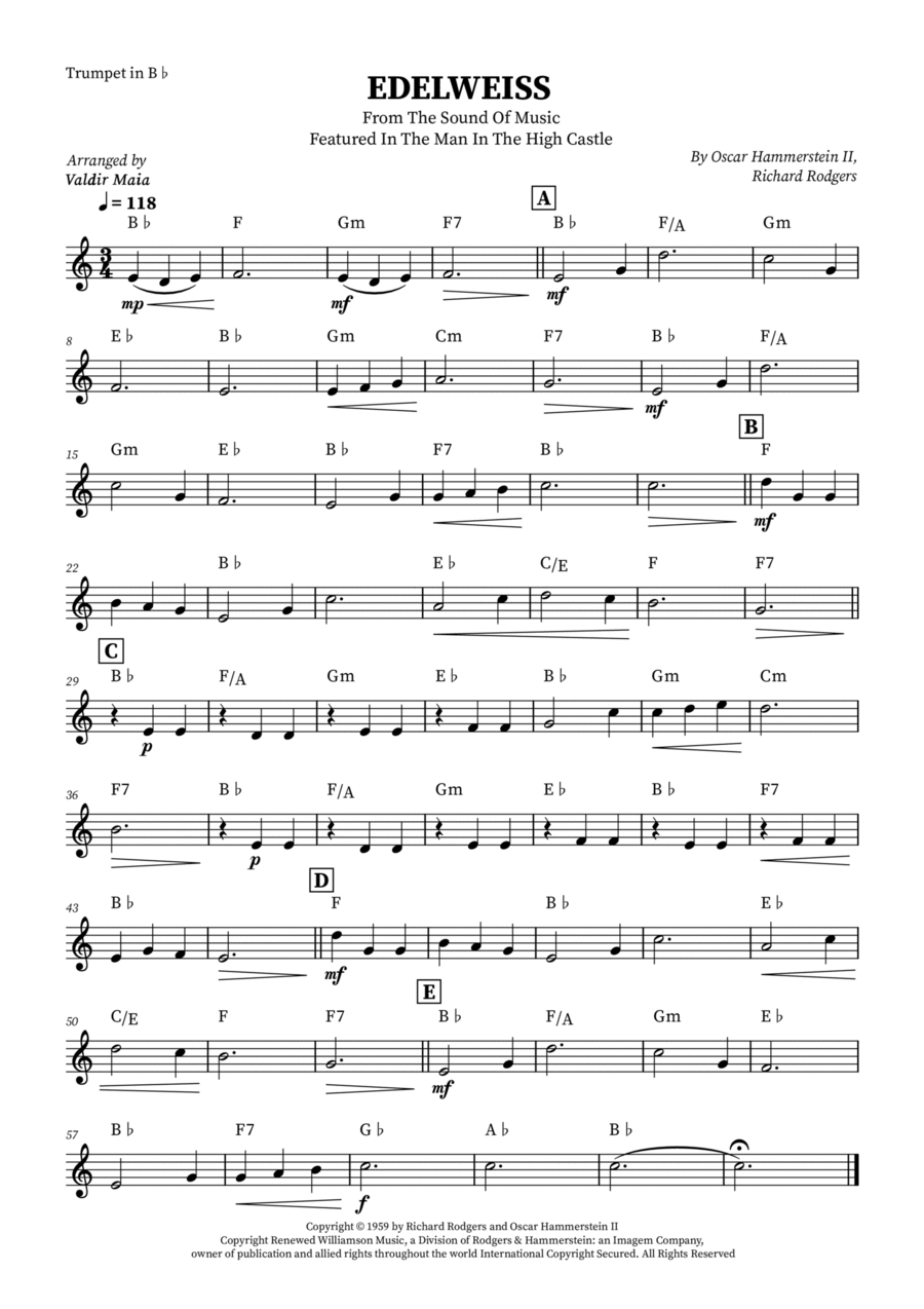 Edelweiss Trumpet Solo scores gallery preview page 1