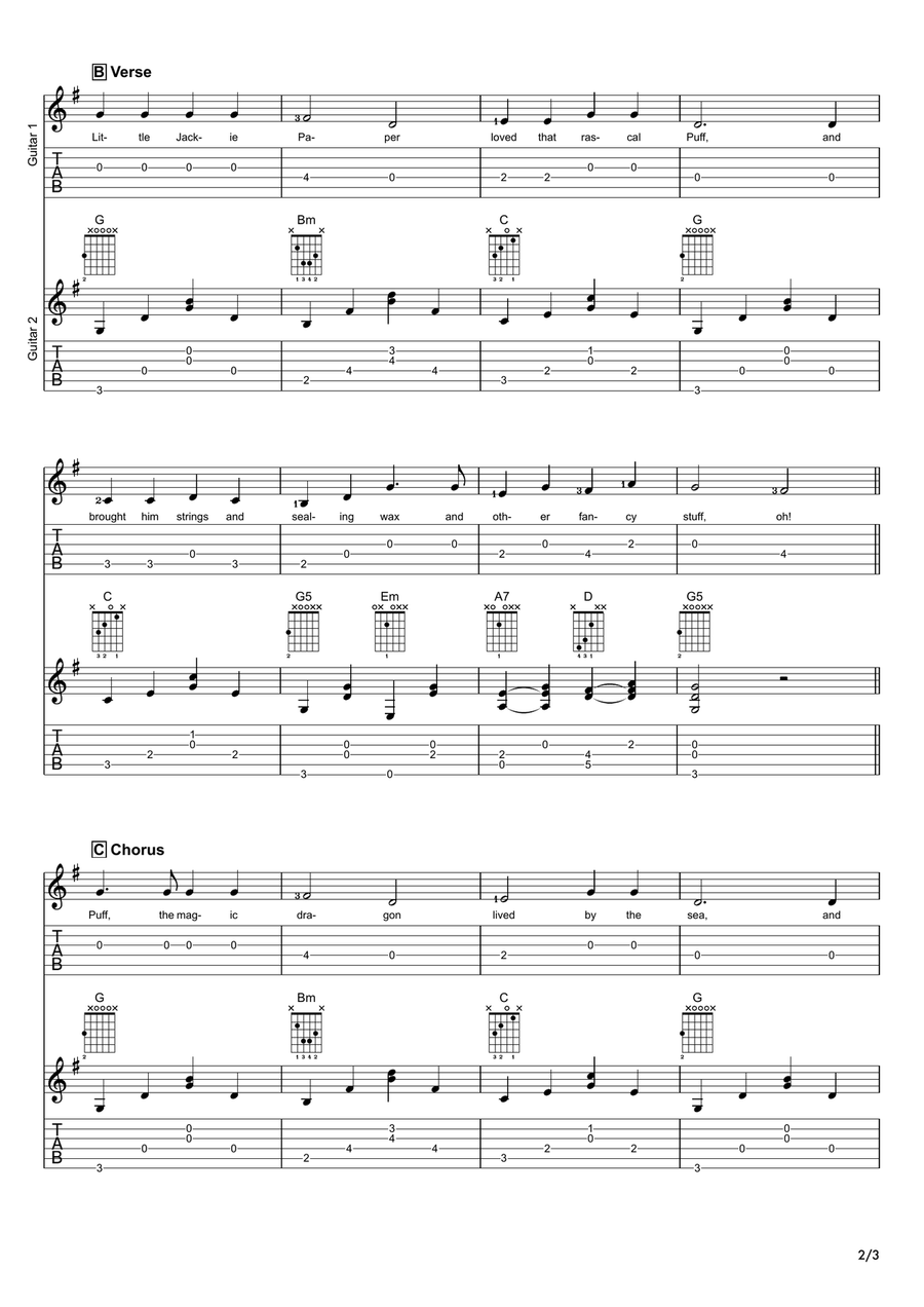 Puff The Magic Dragon Acoustic Guitar scores gallery preview page 2