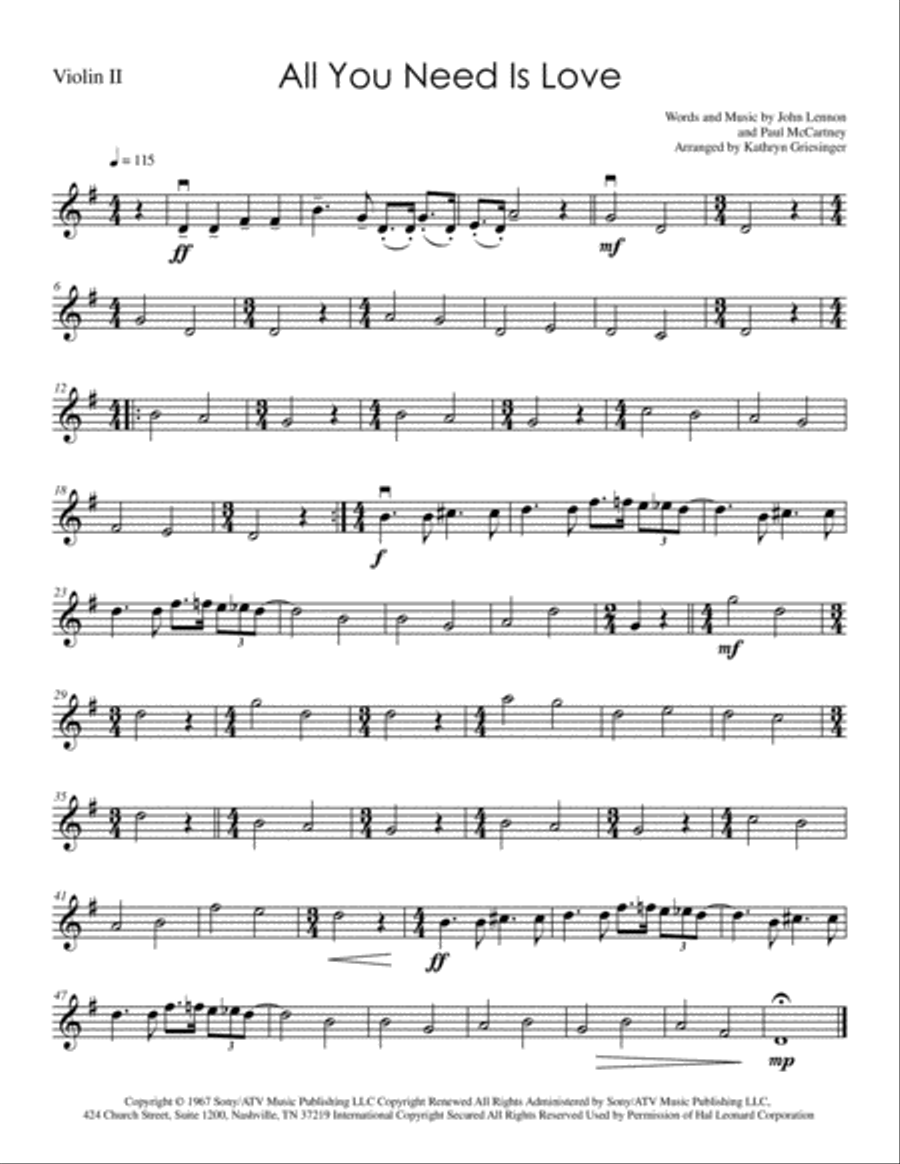 All You Need Is Love String Quartet scores gallery preview page 2