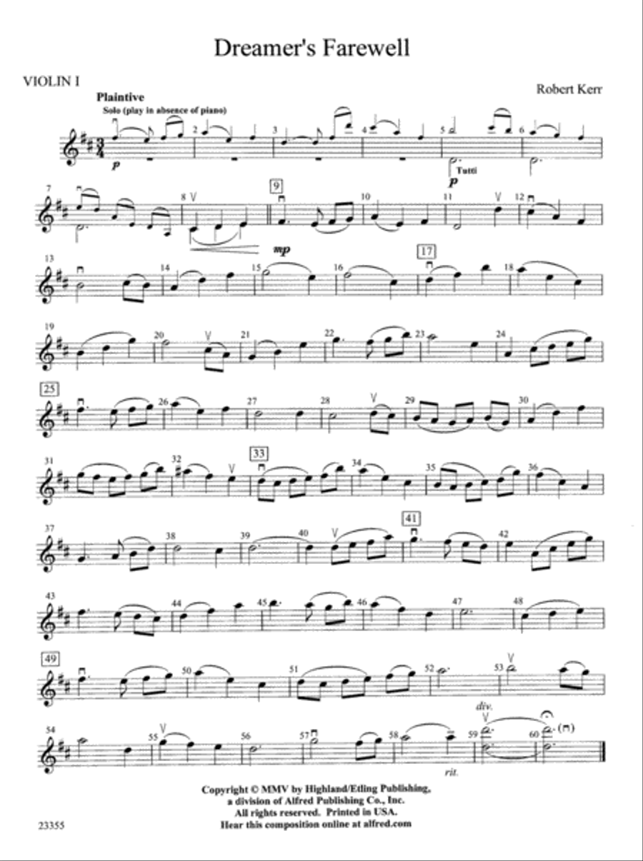 Dreamer's Farewell: 1st Violin String Orchestra scores gallery preview page 1
