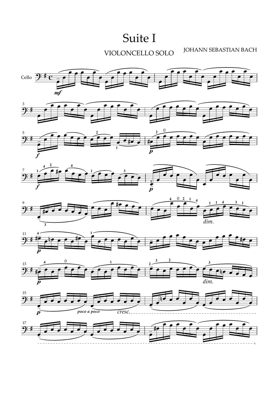 Cello Suite No.1 in G Major - Prelude Cello Solo scores gallery preview page 1